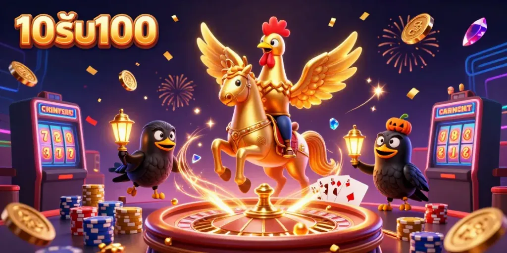 ภาพกราฟิกสำหรับโปรโมชั่น 10รับ100 ที่แสดงความบันเทิงจากคาสิโนออนไลน์