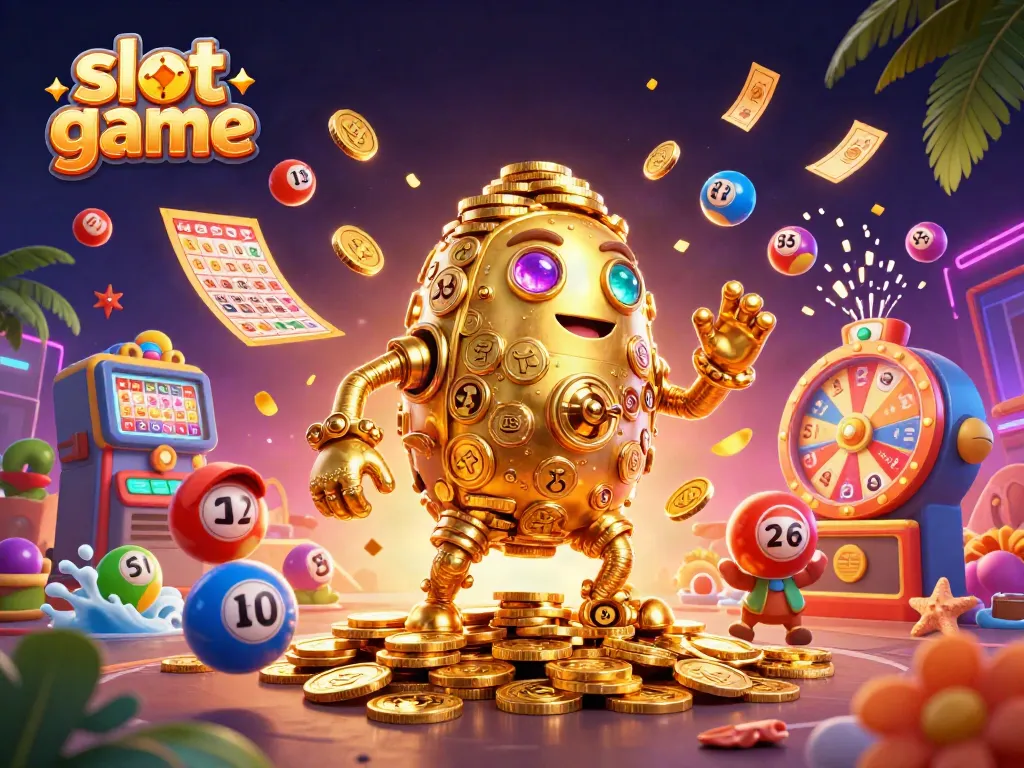 Engage with immersive slot game visuals featuring golden golem, vibrant elements, and dynamic gameplay.