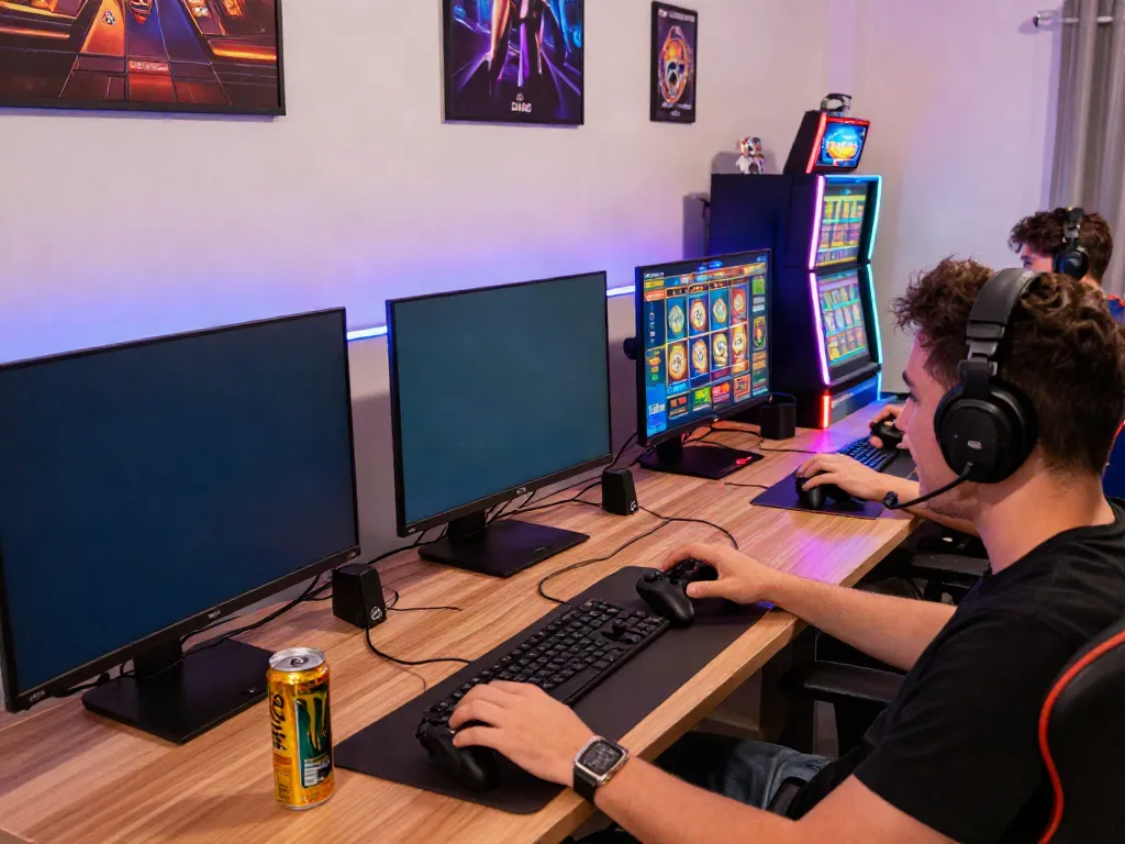 Engaged player enjoying the vibrant online gaming experience at DA88 with colorful slot games.