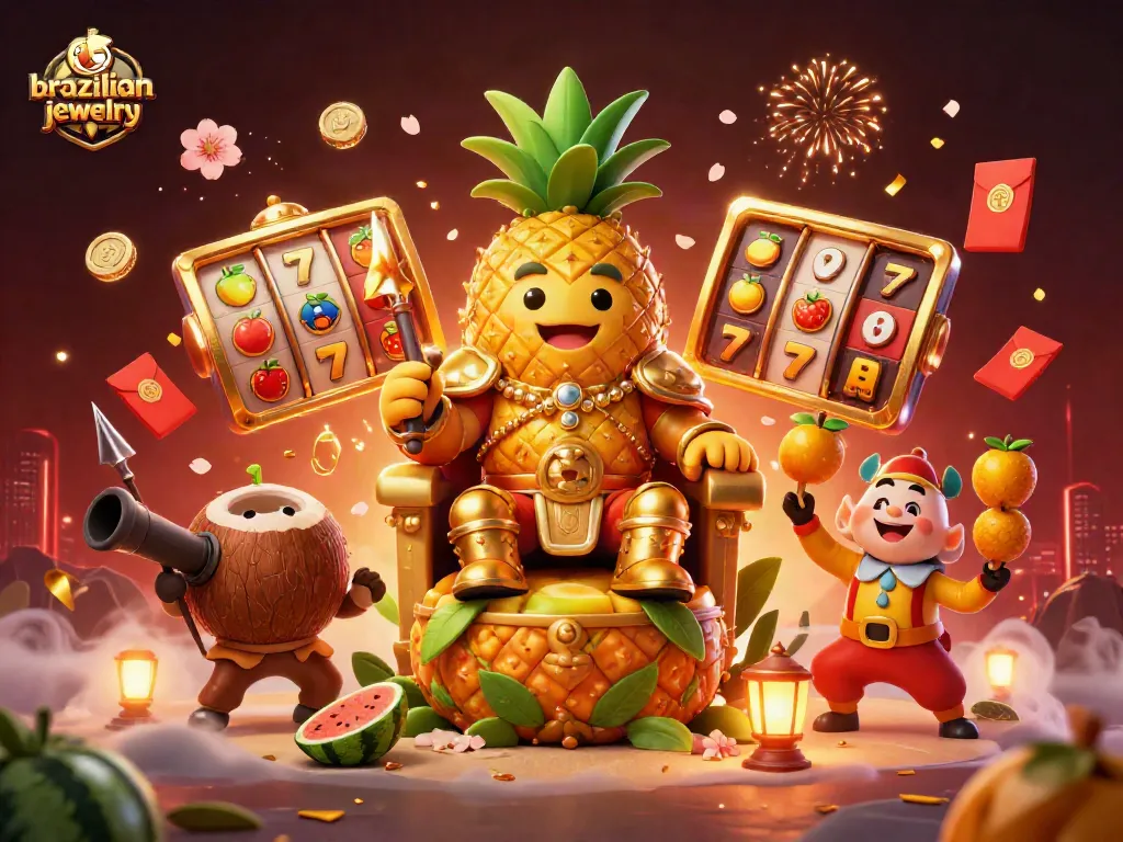 brazilian jewelry spins lucky 7s and slot reels in a vibrant beach casino celebration.